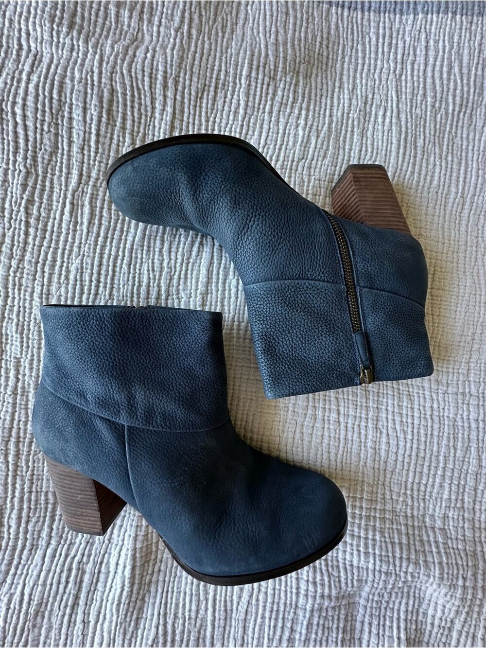 Cole Haan Nike Air Leather Ankle Boots Womens 9.5 Blue Comfort Block Heel Boot